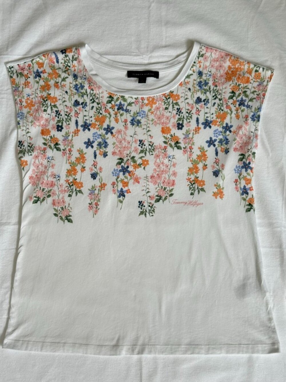 Tommy Hilfiger Floral Print Cotton Modal Cap Sleeve Top Size Medium